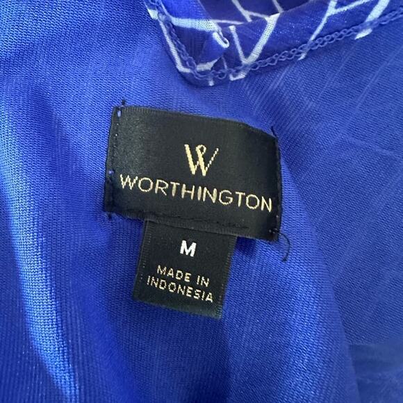 Worthington Women’s Blue Flowy Chiffon Sleeveless Top Size M - Picture 4 of 6